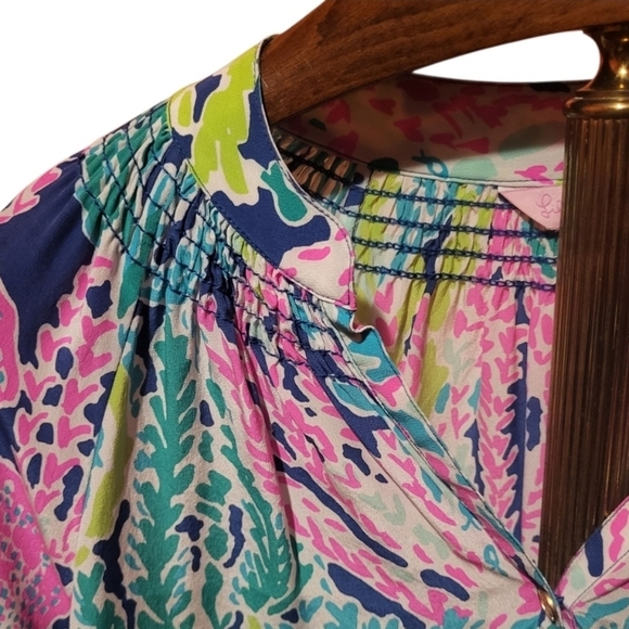 Lilly Pulitzer Elsa Silk Colorful V Neck Long Sleeve Top Size Small - Picture 3 of 7
